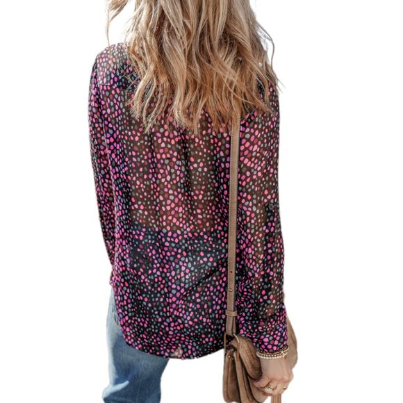 ๐ Grape Wine Polka Dot Button-Down Blouse โ Size M - Picture 2 of 6